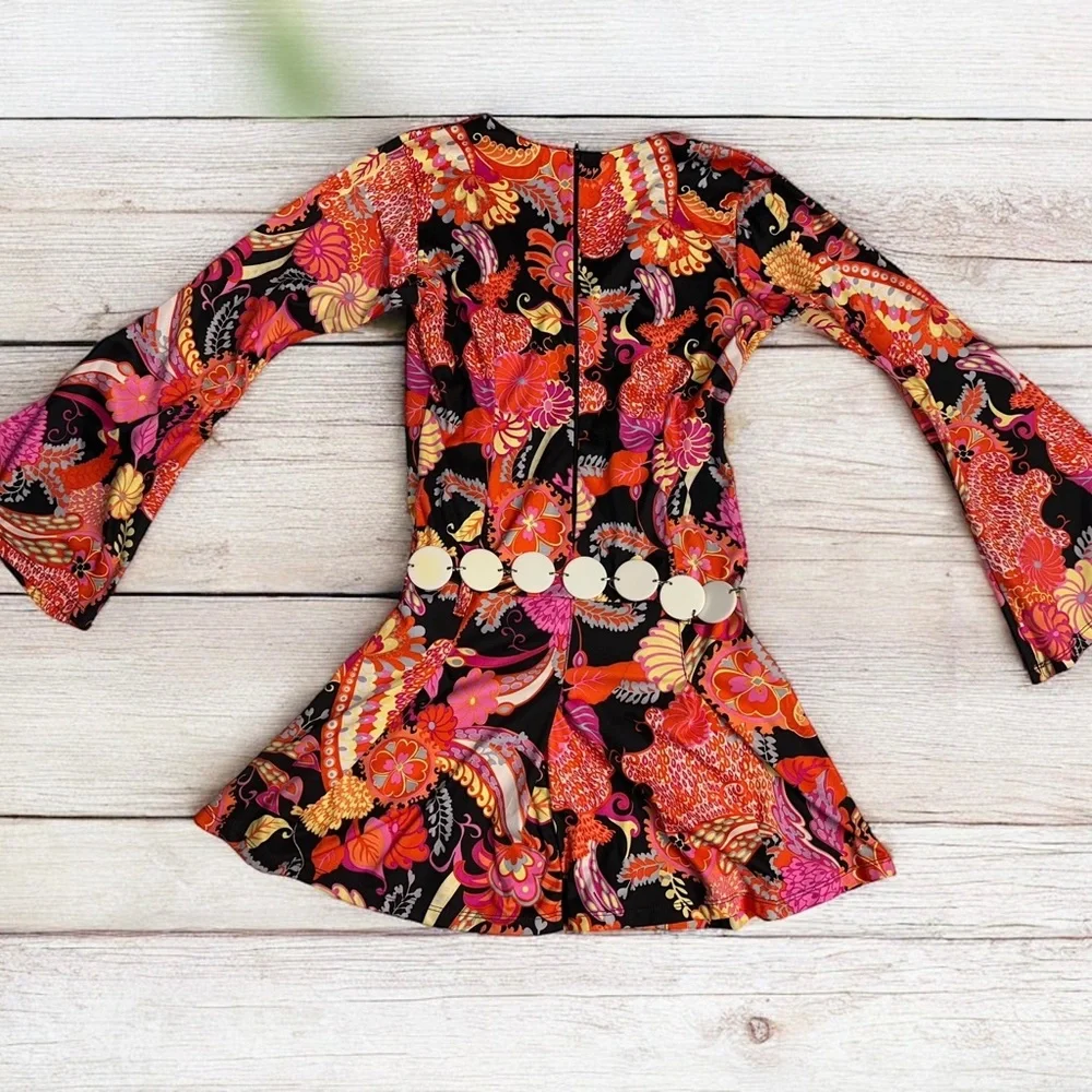 Women’s Multicolor Chic Hippie Paisley Bohemian Go-Go 60’s Mini Dress ~ Size M/L